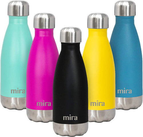 12 Oz Insulated Water Bottle - Slim Stainless Steel Cola Shape Thermo - Double Wall Hot & Cold Flask (24Hr Cold/12Hr Hot) - Black