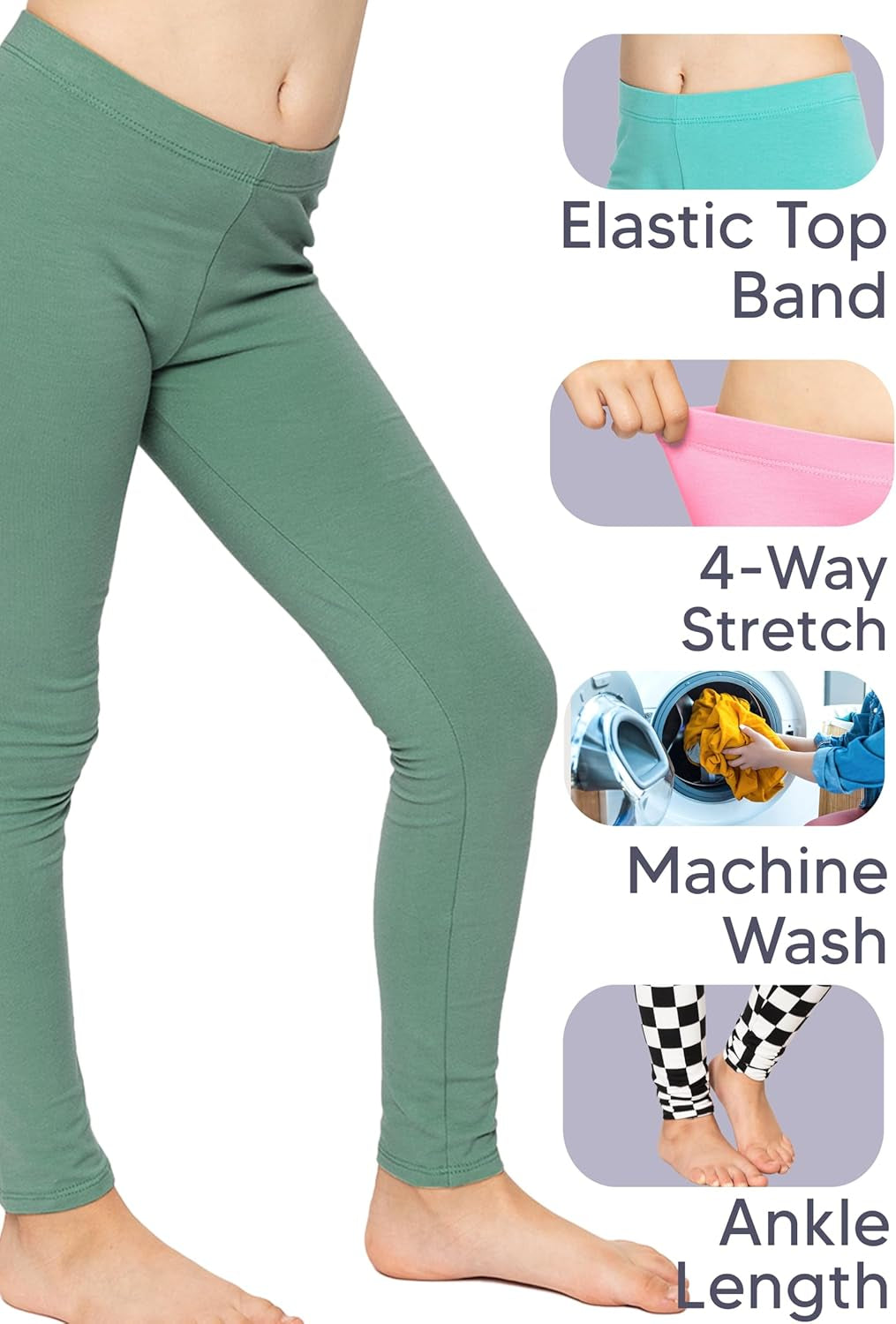 Oh so Soft Leggings for Girls Pants for Girls 2-16 Black | 95% Polyester 5% Spandex, Footless Ankle Length, Pull-On Elastic Waist, under Dresses, Girls Leggings, Black Leggings Girls